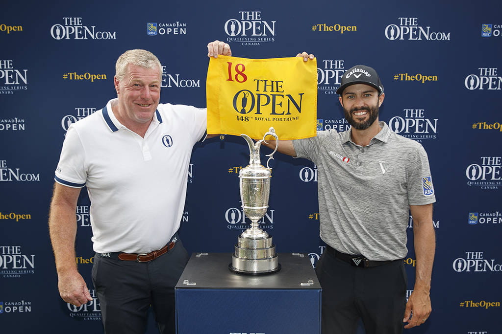 Adam Hadwin celebrates qualifying for The 148th Open at the 2019 RBC Canadian Open